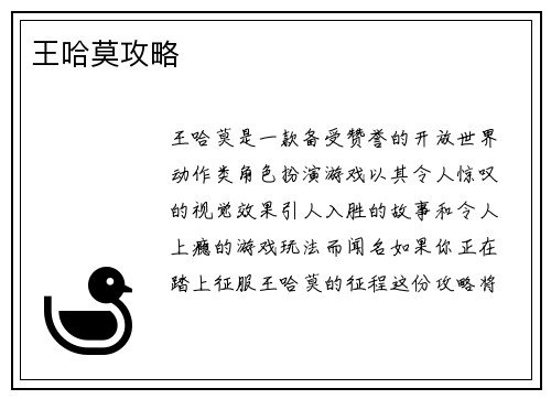 王哈莫攻略